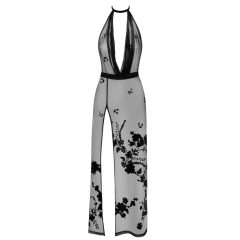   Noir - úplne priehľadné maxi šaty s kvetinovou potlačou (čierne)