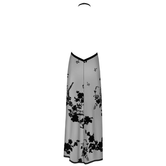Noir - úplne priehľadné maxi šaty s kvetinovou potlačou (čierne)