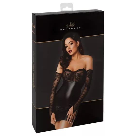 Noir - lesklé šaty s čipkovanými vložkami (čierne) - M