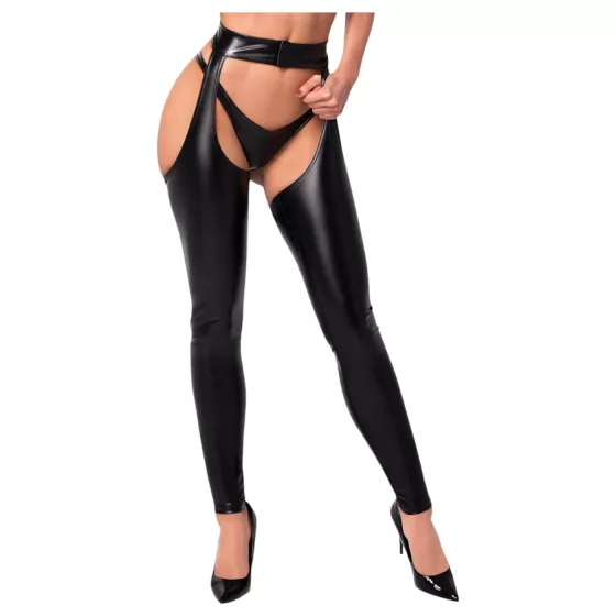 Noir - lesklé pančuchy - chaps - čierna