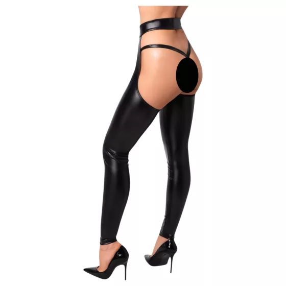 Noir - lesklé pančuchy - chaps - čierna