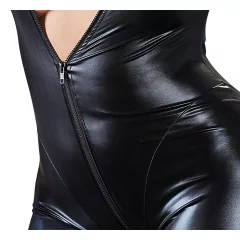   Cottelli Plus Size - lesklý overal s dlhým rukávom - čierny