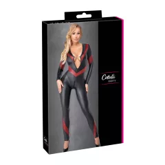 Cottelli - catsuit s efektom kože - zips - čierny
