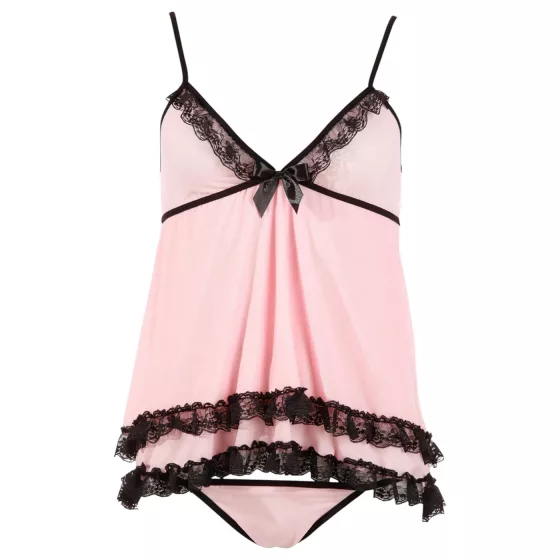 Cottelli - babydoll - čipkovaný, volánikový - čierny - XL