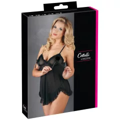   Cottelli - babydoll košieľka - čipkovaná, volánová - čierna