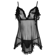   Cottelli - babydoll košieľka - čipkovaná, volánová - čierna