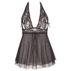 Cottelli Plus Size - čipkovaný jemný babydoll (čierny)