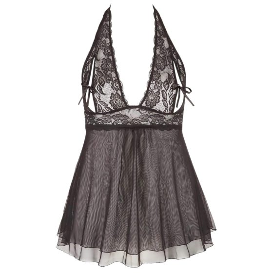 Cottelli Plus Size - čipkovaný jemný babydoll (čierny)