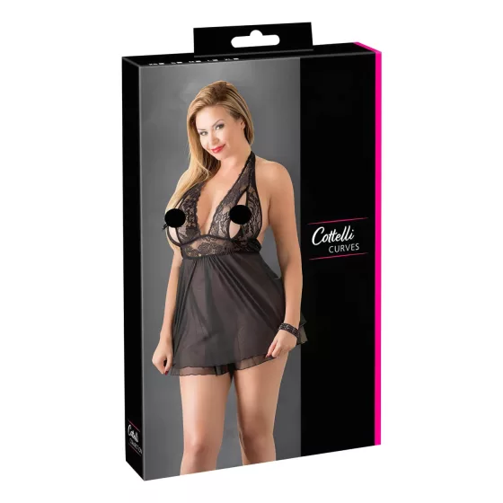 Cottelli Plus Size - babydoll košieľka s čipkou - čierna - 4XL