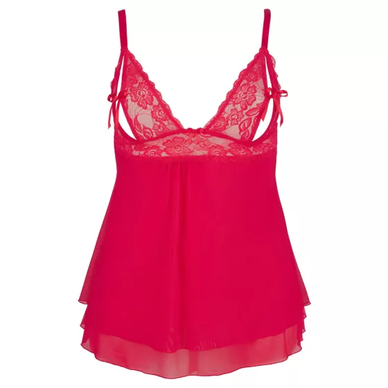Cottelli Plus Size - erotická babydoll košieľka - čipkovaná - červená - XL
