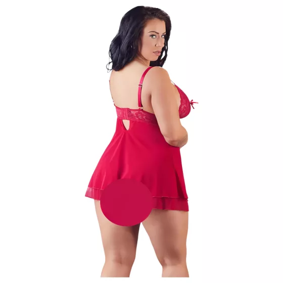 Cottelli Plus Size - erotická babydoll košieľka - čipkovaná - červená - 3XL