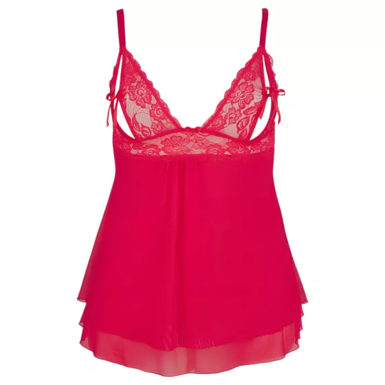 Cottelli Plus Size - erotická babydoll košieľka - čipkovaná - červená - 3XL