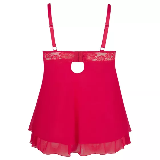 Cottelli Plus Size - erotická babydoll košieľka - čipkovaná - červená - 3XL