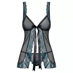   Obsessive - babydoll a tangá - vyšívaný - čierno-tyrkysová