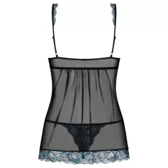   Obsessive - babydoll a tangá - vyšívaný - čierno-tyrkysová