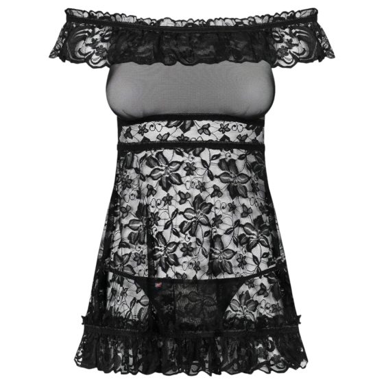 Obsessive Flores - čipkovaný babydoll a tangá (čierne)