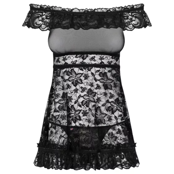 Obsessive - babydoll s volánikmi a tangá - čierna - L/XL