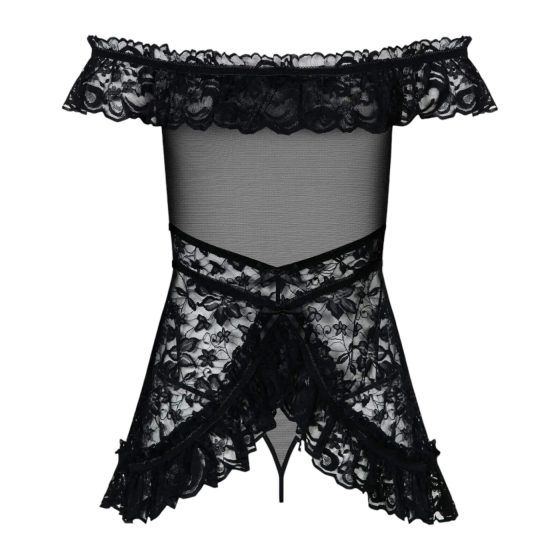 Obsessive Flores - čipkovaný babydoll a tangá (čierne)