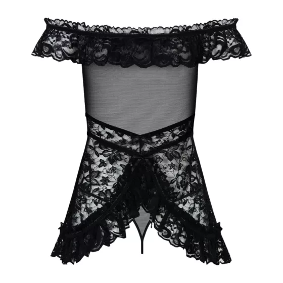 Obsessive - babydoll s volánikmi a tangá - čierna - L/XL