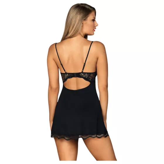 Obsessive - nočná košieľka s kvetinami a kamienkami - čierna tanga - L/XL