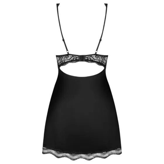Obsessive - nočná košieľka s kvetinami a kamienkami - čierna tanga - L/XL