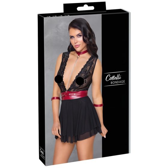 Cottelli Bondage - čipkované babydoll s golierom (čierne)