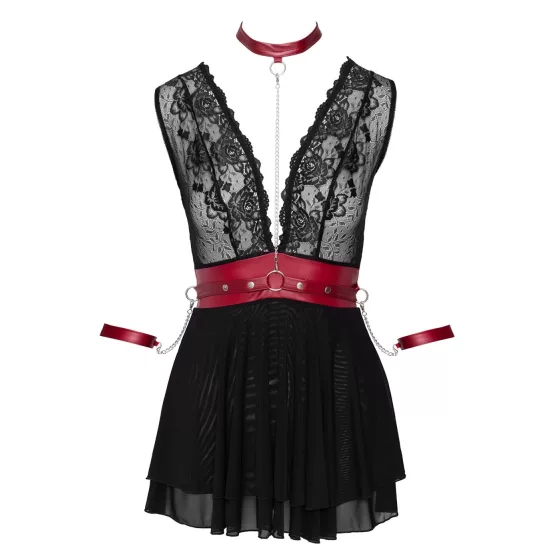 Cottelli Bondage - čipkované babydoll s golierom (čierne) - L