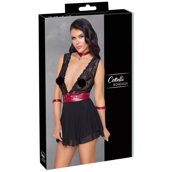 Cottelli Bondage - čipkované babydoll s golierom (čierne) - XL