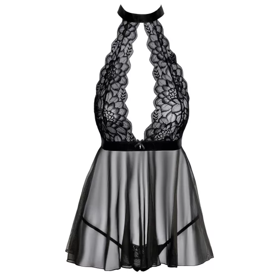 Kissable - babydoll s golierom - čipka - čierna - L/XL