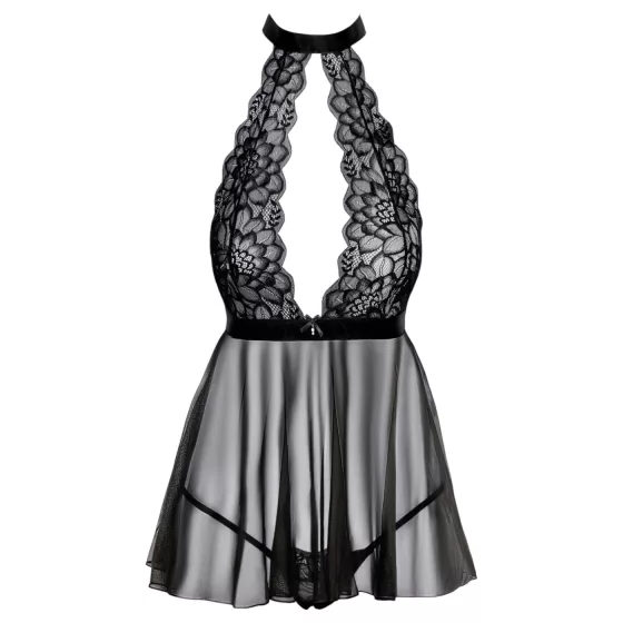 Kissable - babydoll s golierom - čipka - čierna - L/XL
