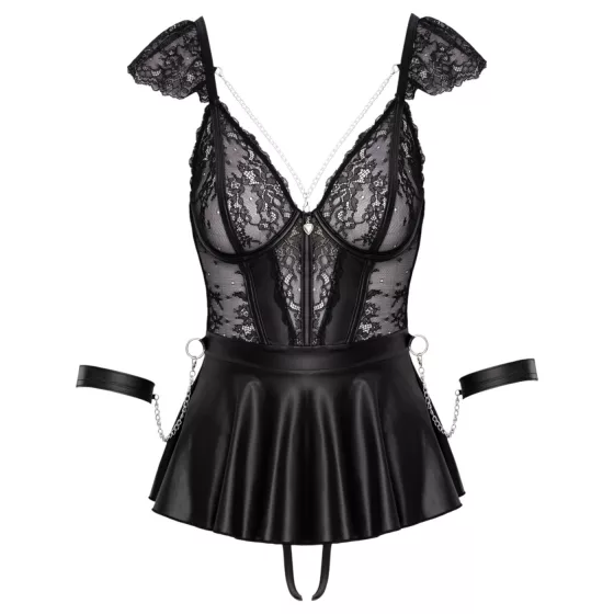 Cottelli Bondage - čipkované minišaty s putami (čierne) - L