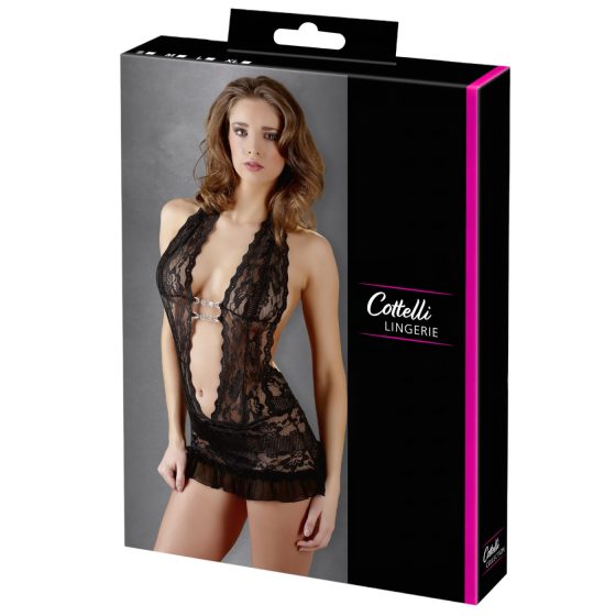 Cottelli - Čipkované mini s nákrčníkom (čierne)