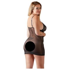   Cottelli Plus Size - čipkovaná priehľadná nočná košieľka (čierna)