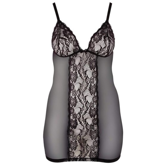 Cottelli Plus Size - čipkovaná priehľadná nočná košieľka (čierna)