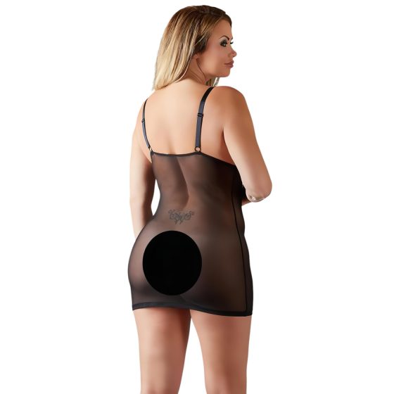 Cottelli Plus Size - čipkovaná priehľadná košieľka (čierna) - 3XL