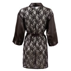   Cottelli Collection - krátke, saténovo-čipkované kimono (čierne)