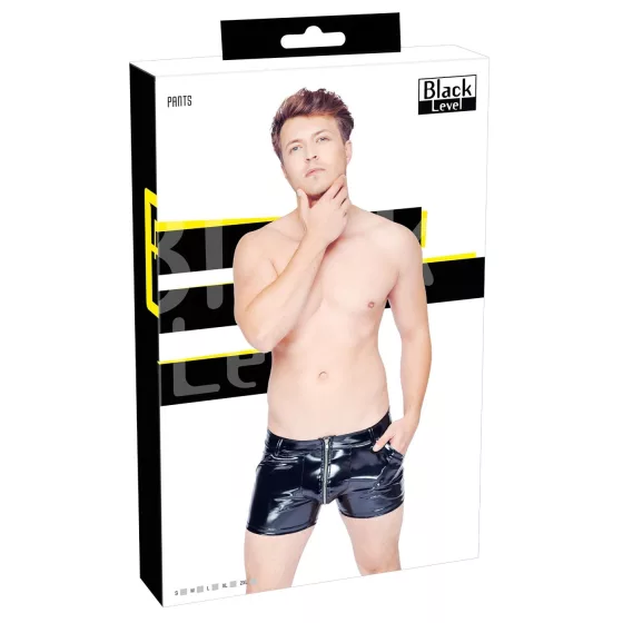 Black Level - pánske latexové šortky s bočnými vreckami - čierne - XL