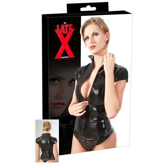 LATEX - dámsky top na zips s krátkym rukávom (čierny)