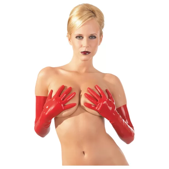 LATEX - unisex dlhé rukavice - latex - červené - M