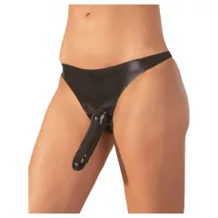   LATEX - latexové nohavičky s vonkajším dildom - čierne (S-L)