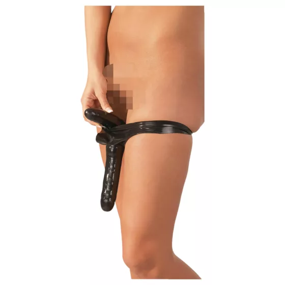 LATEX - latex nohavičky s dildom zvnútra aj zvonka - čierne S-L
