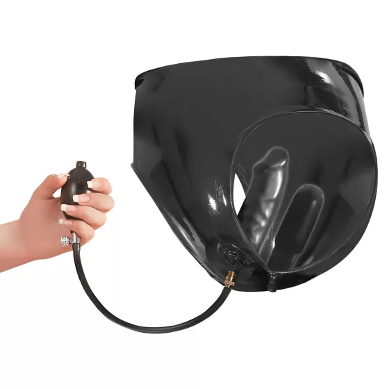 LATEX - dámske nohavičky - s 2 nafukovacími vnútornými dildami - čierne - XL