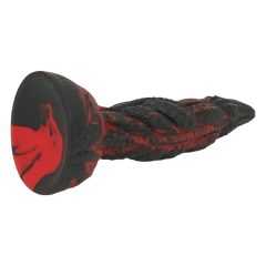   OgazR Hell Dong - drážkované dildo s lepiacimi vankúšikmi - 20 cm (čierno-červené)
