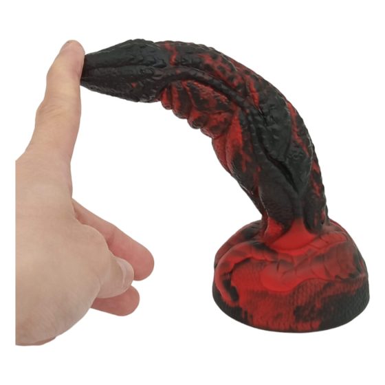 OgazR Hell Dong - drážkované dildo s lepiacimi vankúšikmi - 20 cm (čierno-červené)