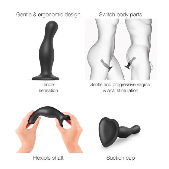Strap-on-me Curvy M - vlnitý prísavkový dildo (čierny)