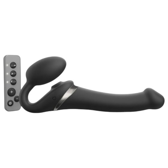 Strap-on-me M – čierny pripínací vibrátor s vlnami vzduchu
