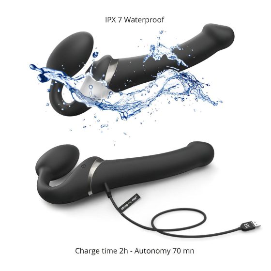 Strap-on-me M – čierny pripínací vibrátor s vlnami vzduchu