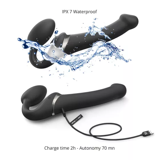 Strap-on-me - pripínací vibrátor s pulznými vlnami - čierny - veľkosť M