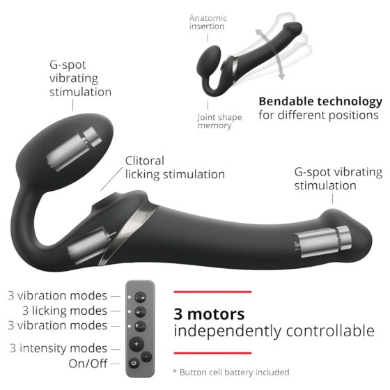 Strap-on-me M – čierny pripínací vibrátor s vlnami vzduchu
