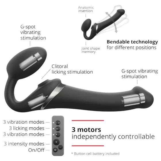 Strap-on-me - pripínací vibrátor s pulznými vlnami - čierny - veľkosť M